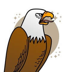 Naklejka premium Eagle Strong And Tough Icon, Cute Cartoon Funny Character with Brown Wings, Flying in the Sky, Flat Design 