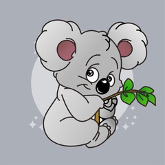 Koala Hold The Leaves Icon, Cute Cartoon Funny Character, Flat Design 