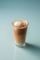 gelato affogato. a dessert with espresso coffee on ice cream.