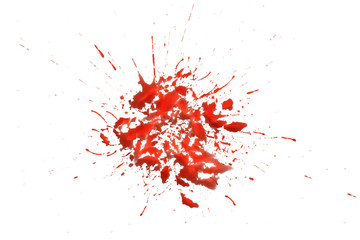 closeup drops of red blood isolated on white background,abstract pattern