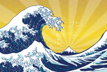 ポストカード　葉書　日本　波　日の出