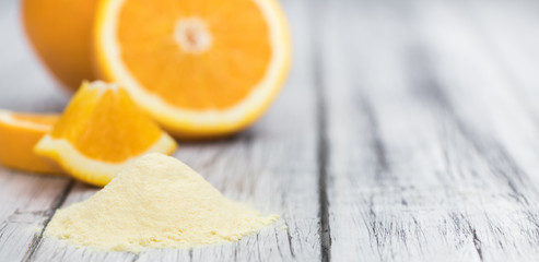 Portion of Orange fruit Powder (selective focus)