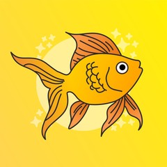 Fish Icon, Cute Cartoon Funny Character, Swim in Water, Flat Design 