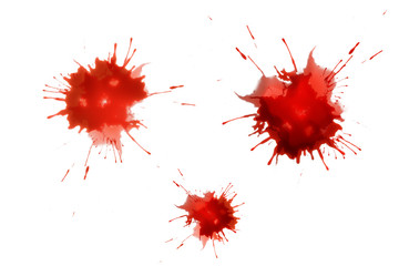 closeup drops of red blood isolated on white background,abstract pattern