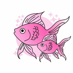 Fish Icon, Cute Cartoon Funny Character, Swim in Water, Flat Design 