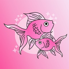 Fish Icon, Cute Cartoon Funny Character, Swim in Water, Flat Design 