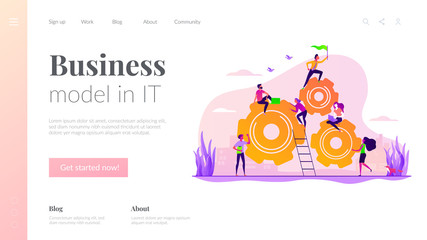 Team building and leadership. Career growth and job opportunities. Dedicated team, software development professionals, business model in IT concept. Website homepage header landing web page template.