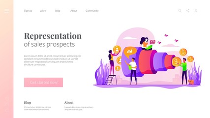 Sales funnel and lead generation. Marketing strategy. Sales pipeline management, representation of sales prospects, customer prospects lifecycle concept. Website homepage header landing web page
