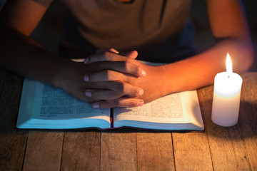 Praying Hands. Eucharist Therapy Bless God Helping Repent Catholic Easter Lent Mind Pray. Christian Religion concept background.