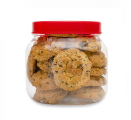 butter cookies in a plastic box isolated on white background,clipping path