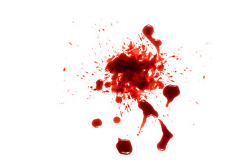 closeup drops of red blood isolated on white background,abstract pattern