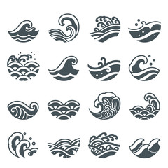 Set of ocean wave icon vector. Modern and traditional sea wave style for logo, surf sports, tattoo. © dhtgstockphoto