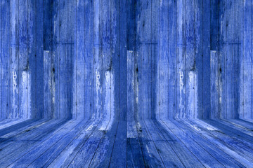 Empty blue wall and floor room wood background