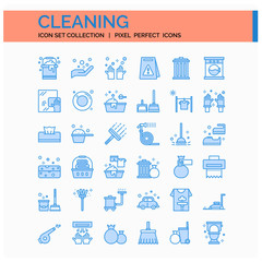 Cleaning Icons Set. UI Pixel Perfect Well-crafted Vector Thin Line Icons. The illustrations are a vector.