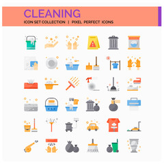 Cleaning Icons Set. UI Pixel Perfect Well-crafted Vector Thin Line Icons. The illustrations are a vector.