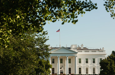 Washington, USA - August 09 2019: The White House Building in Evening Light on a sunny Day with...