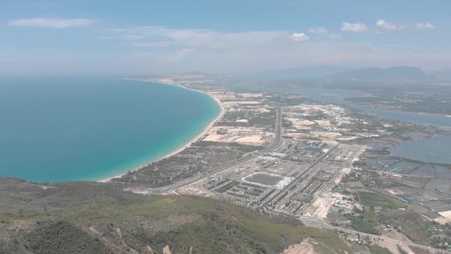 Panoramic panorama of the city Cam Ranh in Vietnam overlooking the sea mountains.