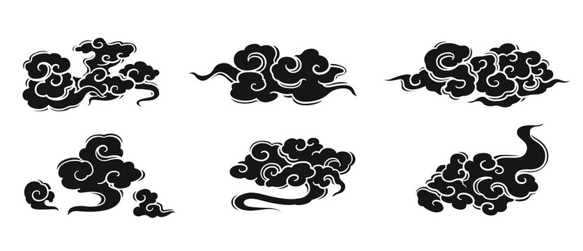 oriental chinese cloud silhouette vector set