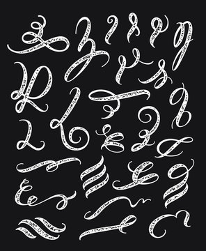 Set of calligraphy design elements vector. Hand written brush. Use for divider, scroll,border and rule.Rustic