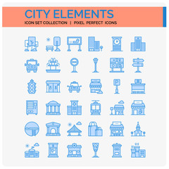 City Element Icons Set. UI Pixel Perfect Well-crafted Vector Thin Line Icons. The illustrations are a vector.