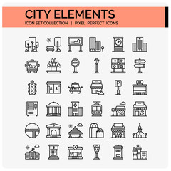 City Element Icons Set. UI Pixel Perfect Well-crafted Vector Thin Line Icons. The illustrations are a vector.