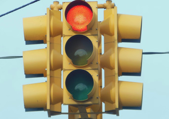 Close up of a red traffic light