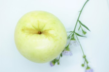 Green apple located on a white background
