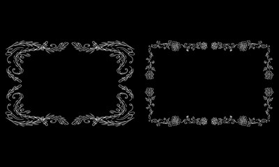 Tropical hand drawn floral frames. Outline set. Jungle foliage illustration. Floral set. Hand drawing. Vector isolated collection. Natural spring wedding card. Summer tropical leaf. Botanical frames