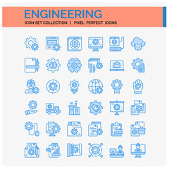 Engineering Icons Set. UI Pixel Perfect Well-crafted Vector Thin Line Icons. The illustrations are a vector.