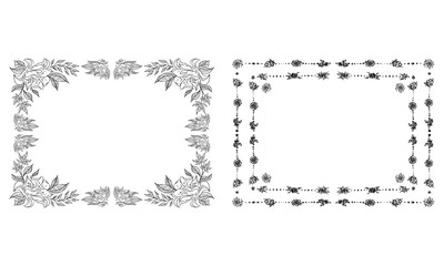 Tropical hand drawn floral frames. Outline set. Jungle foliage illustration. Floral set. Hand drawing. Vector isolated collection. Natural spring wedding card. Summer tropical leaf. Botanical frames