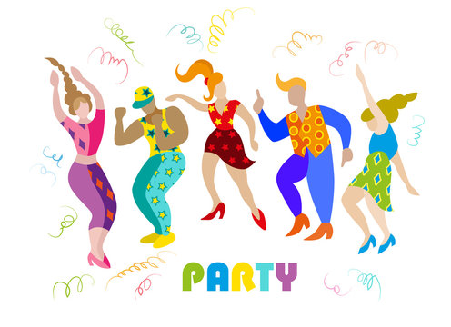 Vector image of men and women at the party. Silhouettes isolated