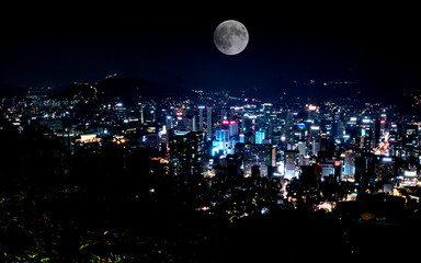 Downtown at night in Seoul, South Korea.