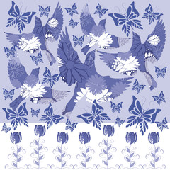 bird, butterflies and flowers