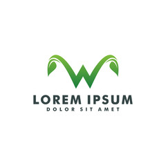 Letter W with leaf logo design vector illustration