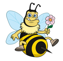 bumblebee with flower cartoon smiling. isolated on white background vector