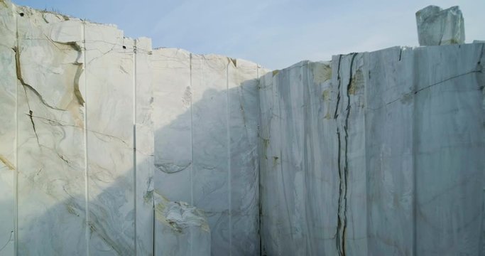 Industrial marble quarry site with huge marble blocks