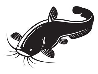 Graphic  black catfhish on white background, vector