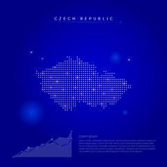Fototapeta na wymiar Czech Republic illuminated map with glowing dots. Dark blue space background. Vector illustration
