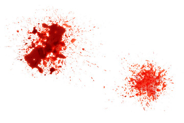 closeup drops of red blood isolated on white background,abstract pattern