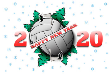Happy new year 2020 and volleyball ball