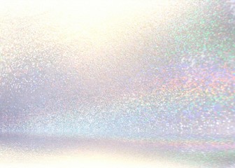 Brilliance shimmer 3d background. White glitter blurred wall and floor. Subtle room defocus illustration. Diamond sparkles abstract texture. Cool light studio interior.
