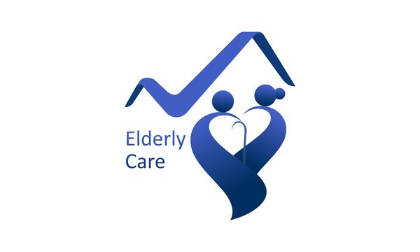 Happy retirement for elderly people nursing home. Love symbol elderly home care logo