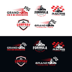 Set of Karting race symbol logo emblem template vector image . Go kart logo Vector . Kart driver sport logo icon.Man drive kart in helmet background design - obrazy, fototapety, plakaty