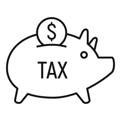 Tax piggybank icon. Outline tax piggybank vector icon for web design isolated on white background