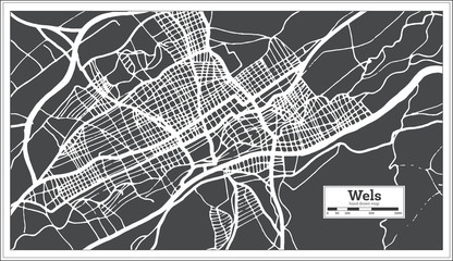 Fototapeta na wymiar Wels Austria City Map in Retro Style. Outline Map.