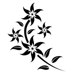 Floral Elements Leaves Flowers Branches Icon In Black Color