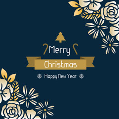 Realistic leaf flower frame, for design elegant card of merry christmas and happy new year. Vector