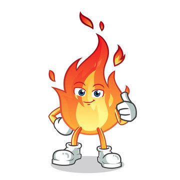 fire thumbs up mascot vector cartoon illustration