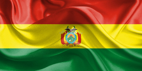 Bolivia Flag. Flag of Bolivia. Waving Bolivia Flags. 3D Realistic Background Illustration in Silk Fabric Texture