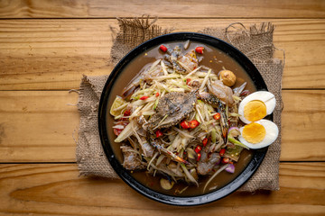 Papaya salad with crab, Som tum, Thailand Food Papaya Salad with Blue Crab and cockle